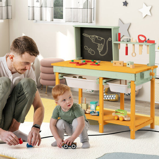 Kids Wooden Toy Workbench with Storage Space and Blackboard LuxuryLifeWay Online Store
