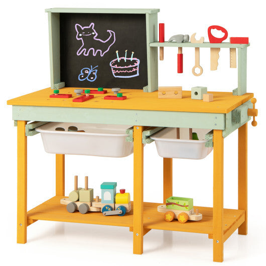 Kids Wooden Toy Workbench with Storage Space and Blackboard LuxuryLifeWay Online Store