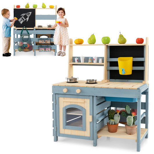 2-In-1 Outdoor Mud Kitchen with Faucet and Extra Chalkboard LuxuryLifeWay Online Store
