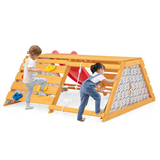 5-in-1 Jungle Gym Wooden Indoor Playground with Slide Rock Climbing Wall Rope Wall Climber LuxuryLifeWay Online Store