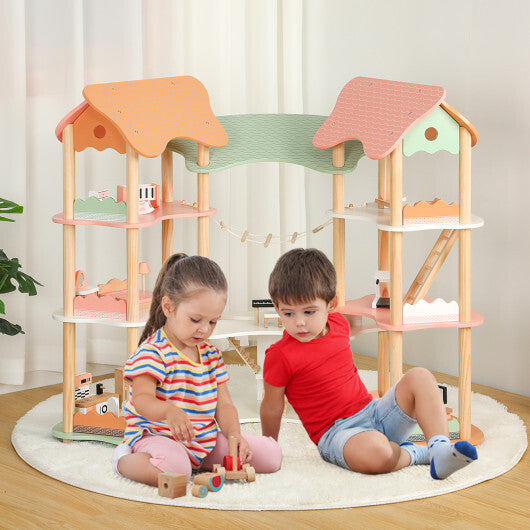 3-Tier Wooden Dollhouse for Kids Aged 3-8 Years Old with 32 Pieces of Accessories-Multicolor LuxuryLifeWay Online Store
