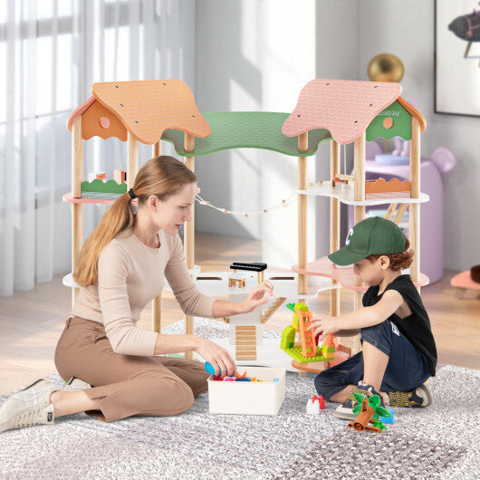 3-Tier Wooden Dollhouse for Kids Aged 3-8 Years Old with 32 Pieces of Accessories-Multicolor LuxuryLifeWay Online Store
