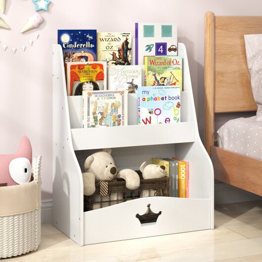 4-Tier Kids Bookshelf with Shelves and Compartment for Toddlers-White LuxuryLifeWay Online Store