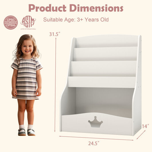 4-Tier Kids Bookshelf with Shelves and Compartment for Toddlers-White LuxuryLifeWay Online Store