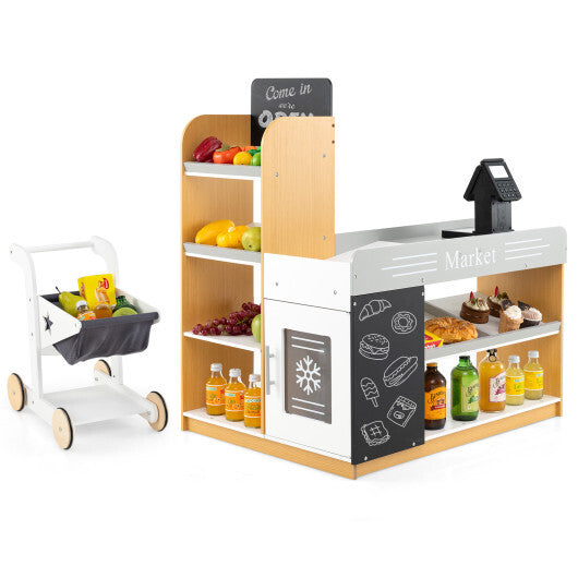 Pretend Play Grocery Store Set with Shopping Cart and 2 Chalkboards-White LuxuryLifeWay Online Store