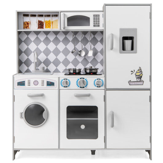 Pretend Play Kitchen for Kids Aged 3+ with Real Sounds and Lights-White LuxuryLifeWay Online Store