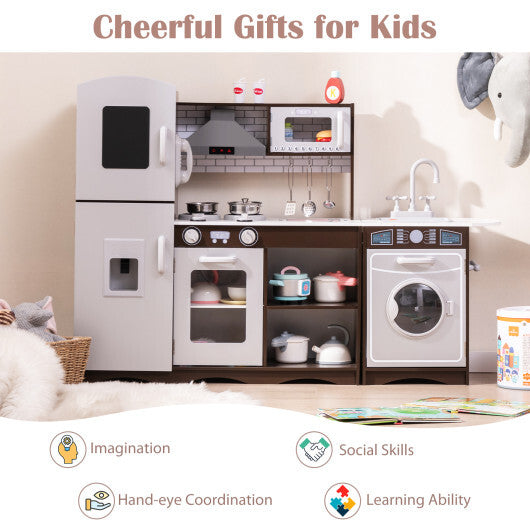 Corner Toy Kitchen Set with Light with Sounds Interactive-Dark Brown LuxuryLifeWay Online Store