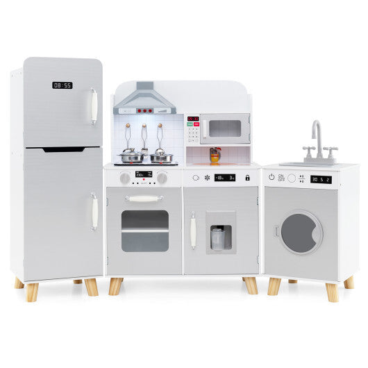 Kids Kitchen Playset 3-in-1 with Refrigerator and Washing Machine-Gray LuxuryLifeWay Online Store