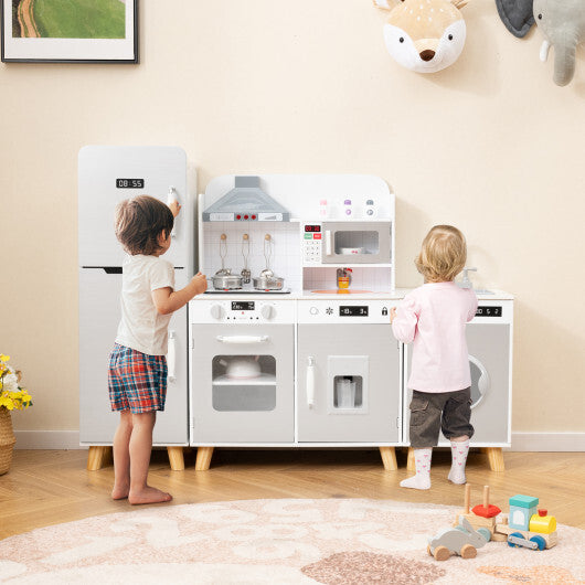 Kids Kitchen Playset 3-in-1 with Refrigerator and Washing Machine-Gray LuxuryLifeWay Online Store