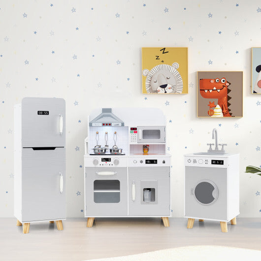Kids Kitchen Playset 3-in-1 with Refrigerator and Washing Machine-Gray LuxuryLifeWay Online Store