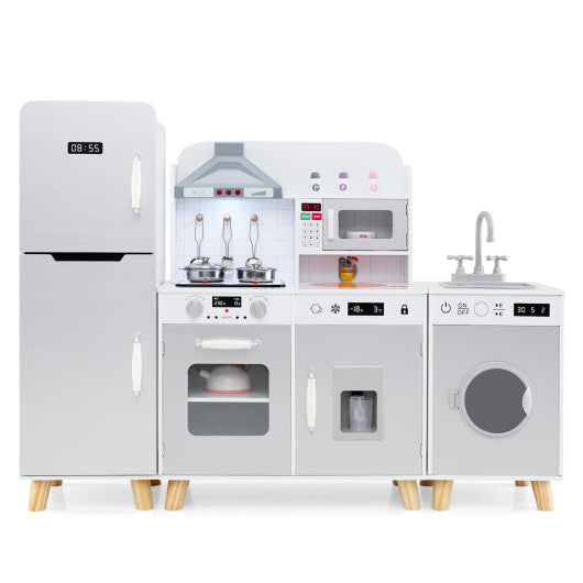 Kids Kitchen Playset 3-in-1 with Refrigerator and Washing Machine-Gray LuxuryLifeWay Online Store