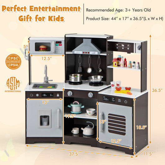 Pretend Play Kitchen Wooden Toy Set with Range Hood Real Sounds and Lights-Brown LuxuryLifeWay Online Store