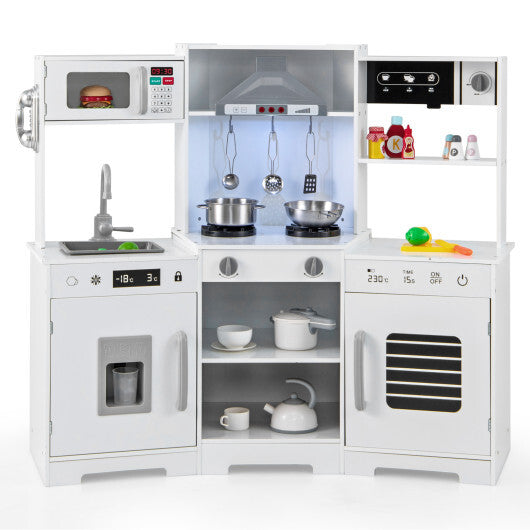 Pretend Play Kitchen Wooden Toy Set with Range Hood Real Sounds and Lights-Brown LuxuryLifeWay Online Store