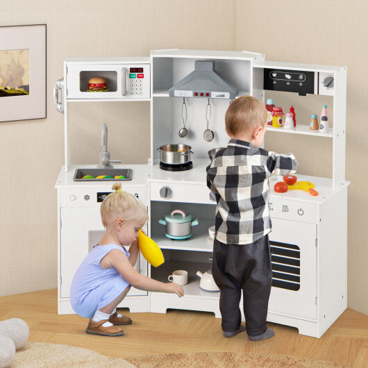 Pretend Play Kitchen Wooden Toy Set with Range Hood Real Sounds and Lights-Brown LuxuryLifeWay Online Store