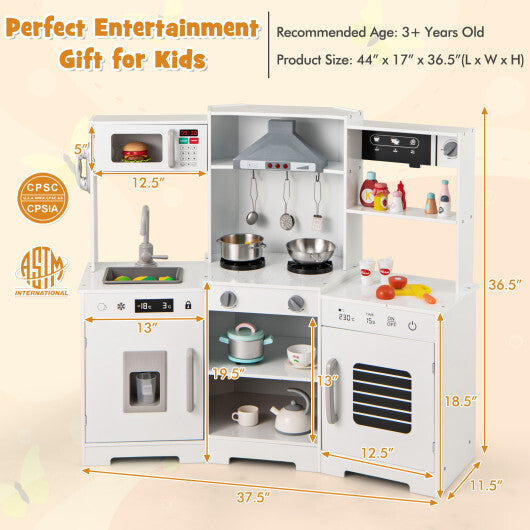 Pretend Play Kitchen Wooden Toy Set with Range Hood Real Sounds and Lights-Brown LuxuryLifeWay Online Store