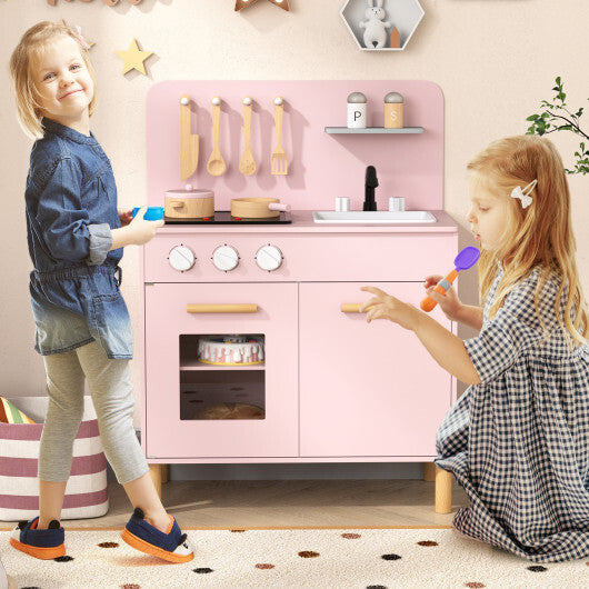 Kids Kitchen Playset with Cooking Accessories and Storage-Pink LuxuryLifeWay Online Store