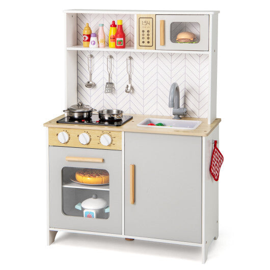 Kids Kitchen Playset with Lights Sounds Microwave Stoves Sink Oven and Cooking Accessories-White LuxuryLifeWay Online Store