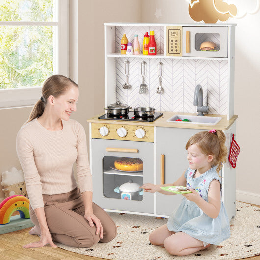 Kids Kitchen Playset with Lights Sounds Microwave Stoves Sink Oven and Cooking Accessories-White LuxuryLifeWay Online Store