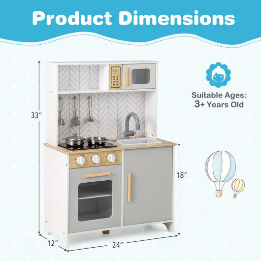 Kids Kitchen Playset with Lights Sounds Microwave Stoves Sink Oven and Cooking Accessories-White LuxuryLifeWay Online Store