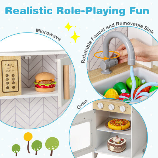 Kids Kitchen Playset with Lights Sounds Microwave Stoves Sink Oven and Cooking Accessories-White LuxuryLifeWay Online Store