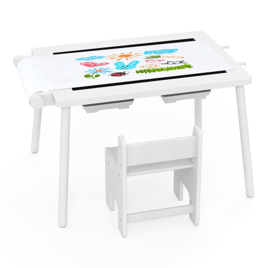 Sensory Table and Chair Set for Kids 2-8 with Foldable Bins-White LuxuryLifeWay Online Store