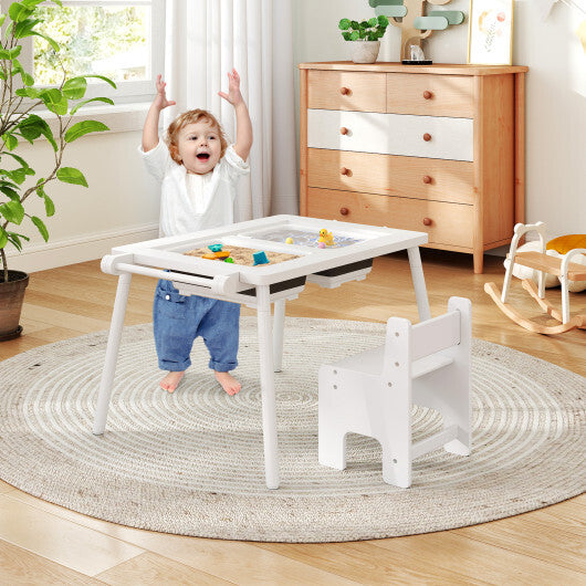 Sensory Table and Chair Set for Kids 2-8 with Foldable Bins-White LuxuryLifeWay Online Store