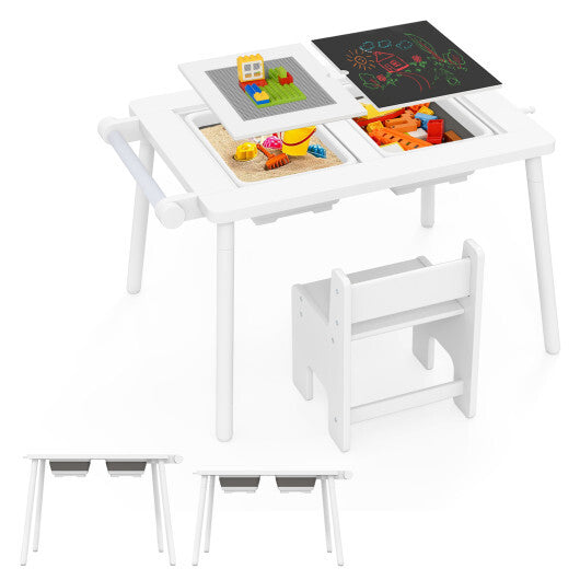 Sensory Table and Chair Set for Kids 2-8 with Foldable Bins-White LuxuryLifeWay Online Store