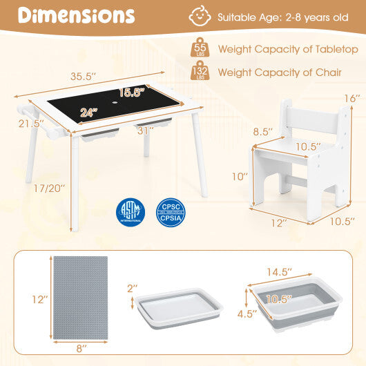 Sensory Table and Chair Set for Kids 2-8 with Foldable Bins-White LuxuryLifeWay Online Store