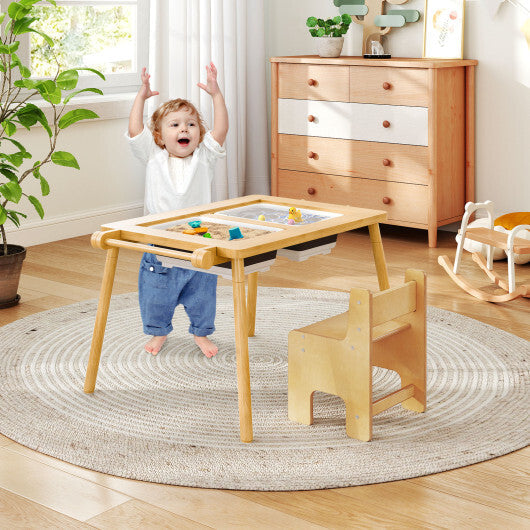 Sensory Table and Chair Set for Kids 2-8 with Foldable Bins-White LuxuryLifeWay Online Store