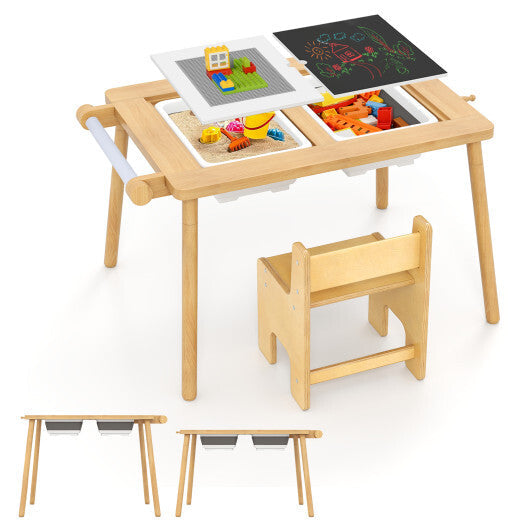 Sensory Table and Chair Set for Kids 2-8 with Foldable Bins-White LuxuryLifeWay Online Store
