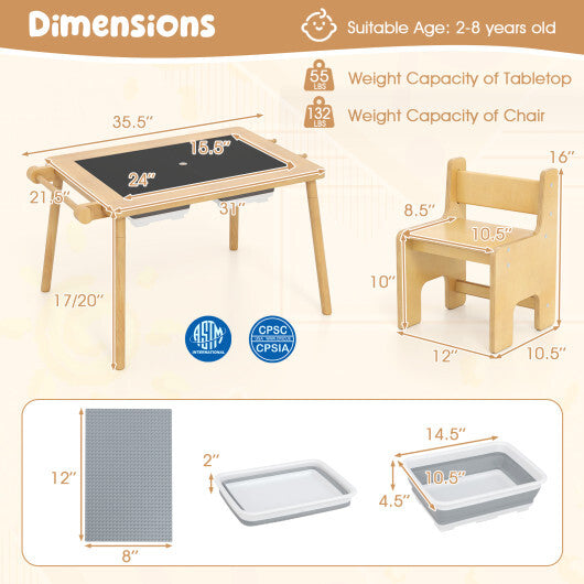 Sensory Table and Chair Set for Kids 2-8 with Foldable Bins-White LuxuryLifeWay Online Store