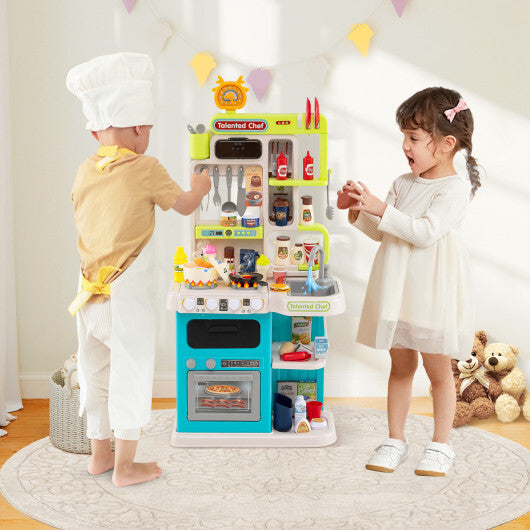 Kids Kitchen Playset Pretend Play Kitchen with Realistic Sounds and Lights-Blue LuxuryLifeWay Online Store