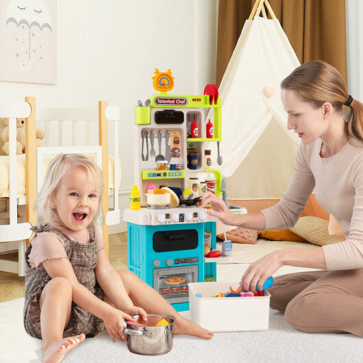 Kids Kitchen Playset Pretend Play Kitchen with Realistic Sounds and Lights-Blue LuxuryLifeWay Online Store