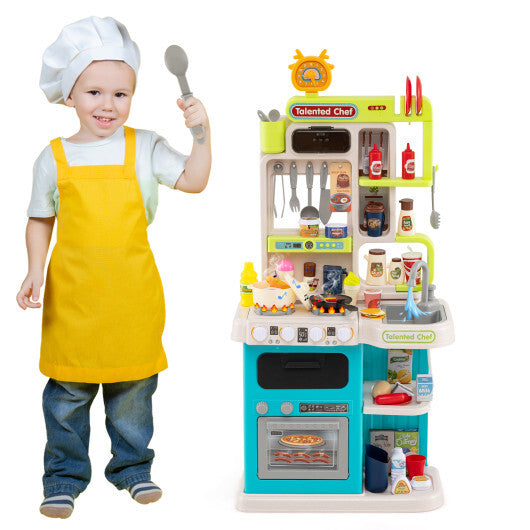 Kids Kitchen Playset Pretend Play Kitchen with Realistic Sounds and Lights-Blue LuxuryLifeWay Online Store