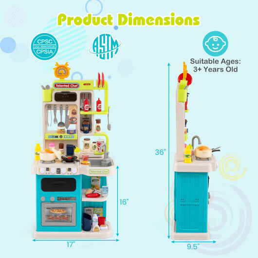 Kids Kitchen Playset Pretend Play Kitchen with Realistic Sounds and Lights-Blue LuxuryLifeWay Online Store