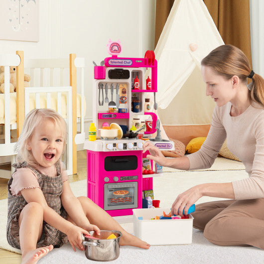 Kids Kitchen Playset Pretend Play Kitchen with Realistic Sounds and Lights-Blue LuxuryLifeWay Online Store