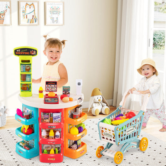 Supermarket Playset for Kids 76 PCS Pretend Play Grocery Store Set with Shopping Cart-Blue LuxuryLifeWay Online Store