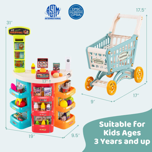 Supermarket Playset for Kids 76 PCS Pretend Play Grocery Store Set with Shopping Cart-Blue LuxuryLifeWay Online Store