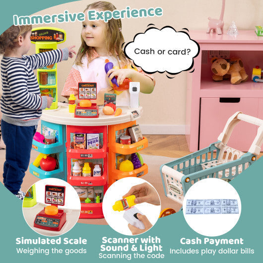 Supermarket Playset for Kids 76 PCS Pretend Play Grocery Store Set with Shopping Cart-Blue LuxuryLifeWay Online Store