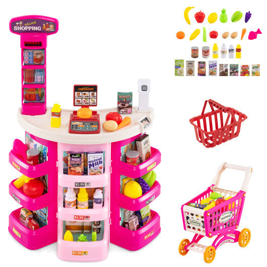 Supermarket Playset for Kids 76 PCS Pretend Play Grocery Store Set with Shopping Cart-Blue LuxuryLifeWay Online Store