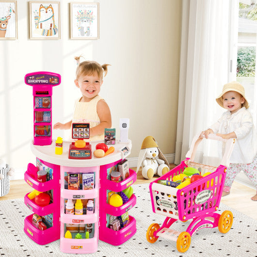 Supermarket Playset for Kids 76 PCS Pretend Play Grocery Store Set with Shopping Cart-Blue LuxuryLifeWay Online Store
