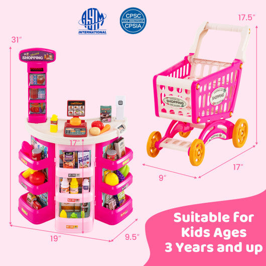 Supermarket Playset for Kids 76 PCS Pretend Play Grocery Store Set with Shopping Cart-Blue LuxuryLifeWay Online Store