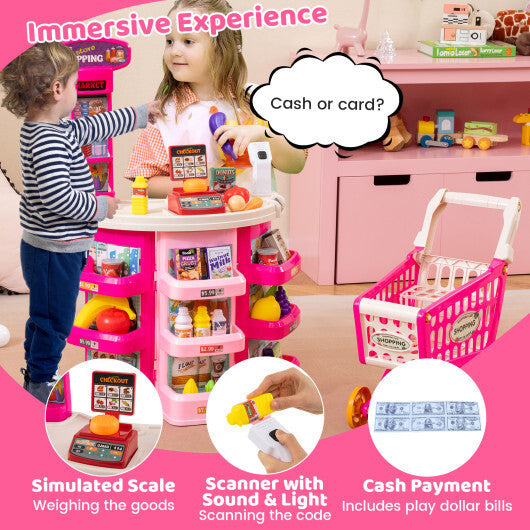 Supermarket Playset for Kids 76 PCS Pretend Play Grocery Store Set with Shopping Cart-Blue LuxuryLifeWay Online Store