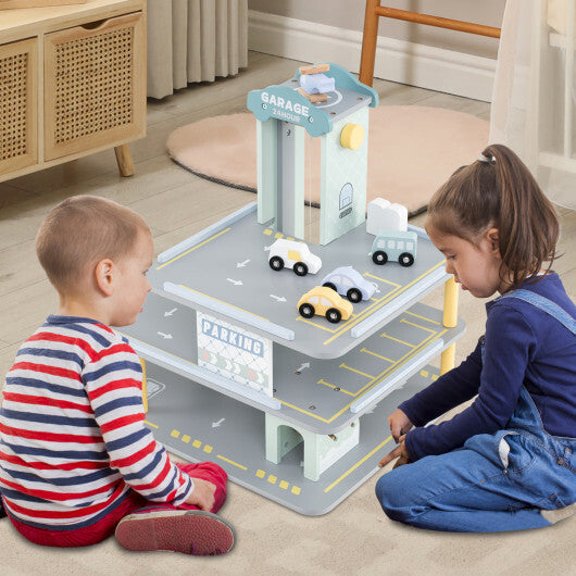 Parking Garage Playset with 4 Cars and Helicopter-Gray LuxuryLifeWay Online Store