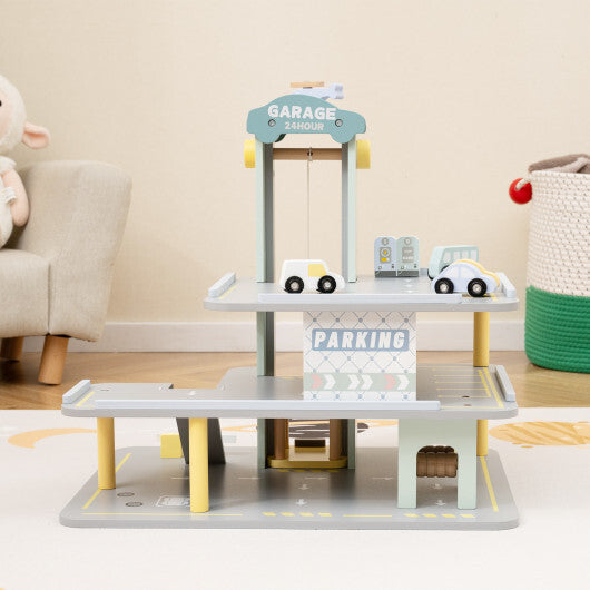 Parking Garage Playset with 4 Cars and Helicopter-Gray LuxuryLifeWay Online Store