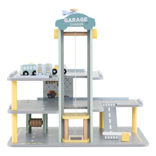 Parking Garage Playset with 4 Cars and Helicopter-Gray LuxuryLifeWay Online Store