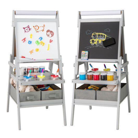 3-in-1 Art Easel for Kids with Magnetic Chalkboard and Whiteboard-Gray LuxuryLifeWay Online Store
