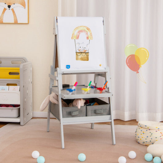 3-in-1 Art Easel for Kids with Magnetic Chalkboard and Whiteboard-Gray LuxuryLifeWay Online Store