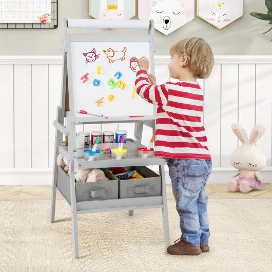 3-in-1 Art Easel for Kids with Magnetic Chalkboard and Whiteboard-Gray LuxuryLifeWay Online Store