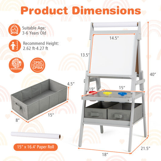 3-in-1 Art Easel for Kids with Magnetic Chalkboard and Whiteboard-Gray LuxuryLifeWay Online Store